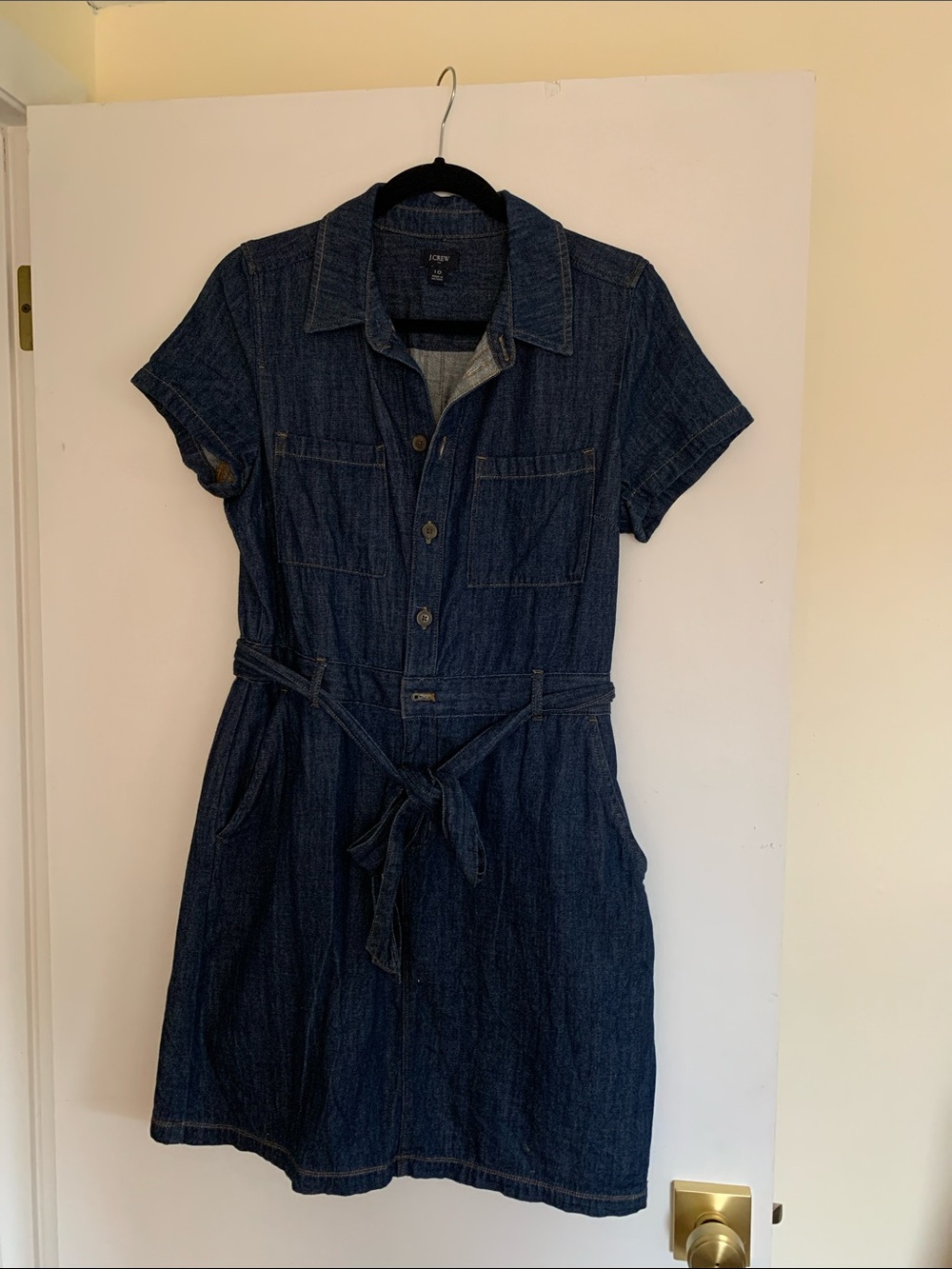 J.Crew Factory Dark Denim Shirt Dress with Tie Waist